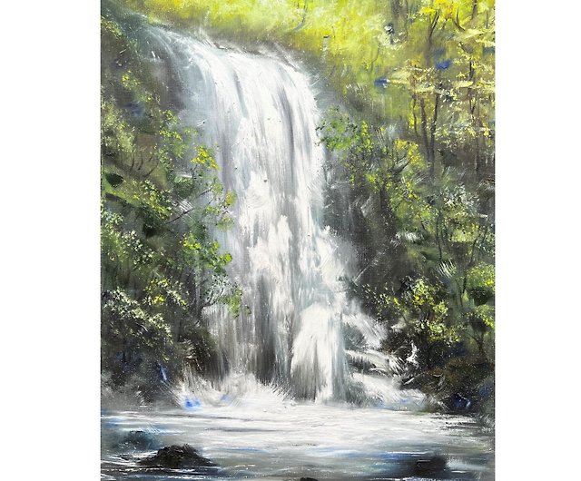12,250円木漏れ日がさす滝風景　風景画　油絵(値段交渉可)