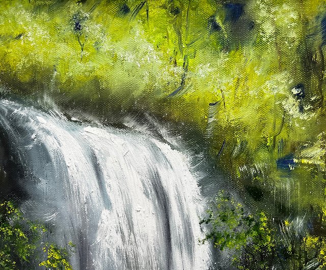 滝の絵 風景 オリジナルアート 油絵 70x50 cm/ 28x20 インチ 