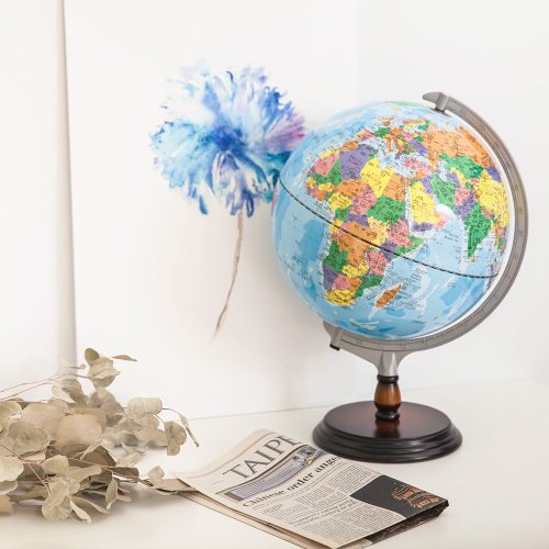 SkyGlobe地球儀專門製所 Skyglobe 12吋行政藍色海洋木質地球儀(中英文對照)