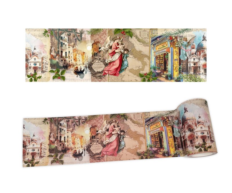 Vintage Christmas in Italy Extra Wide (10 cm / 4 inches) was - 紙膠帶/和紙/PET - 紙 多色