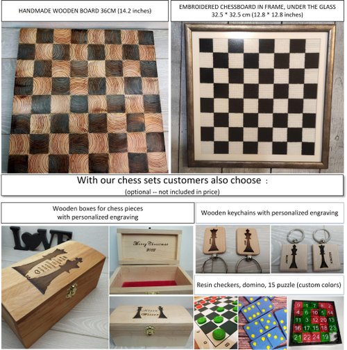  Wooden Chess Set - Handcrafted Chess Pieces - 15 Inch