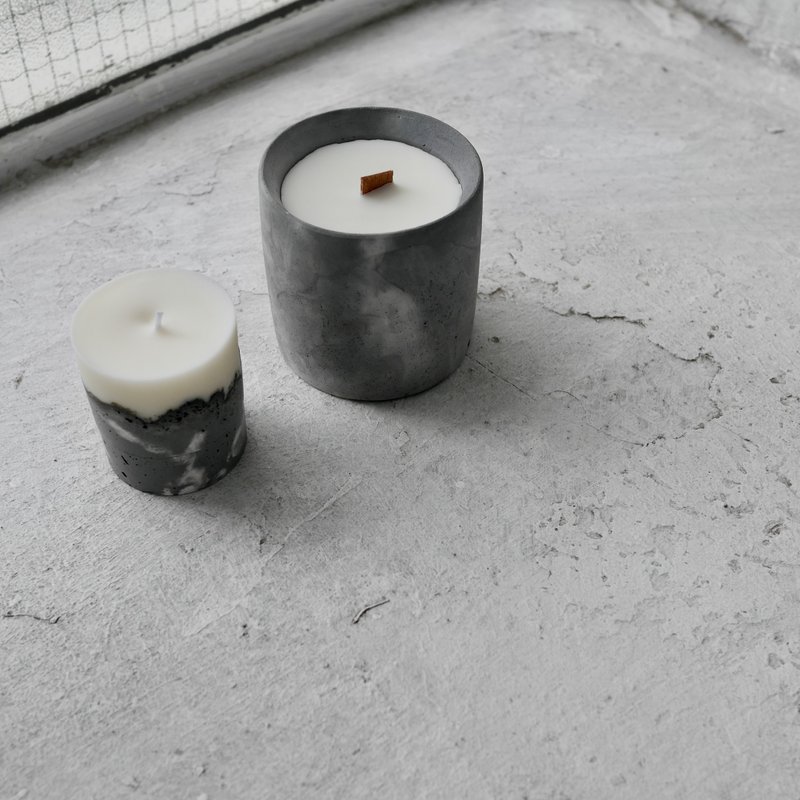 concrete candle - thunderstorm (clary sage, cinnamon) - เทียน/เชิงเทียน - ปูน สีเทา