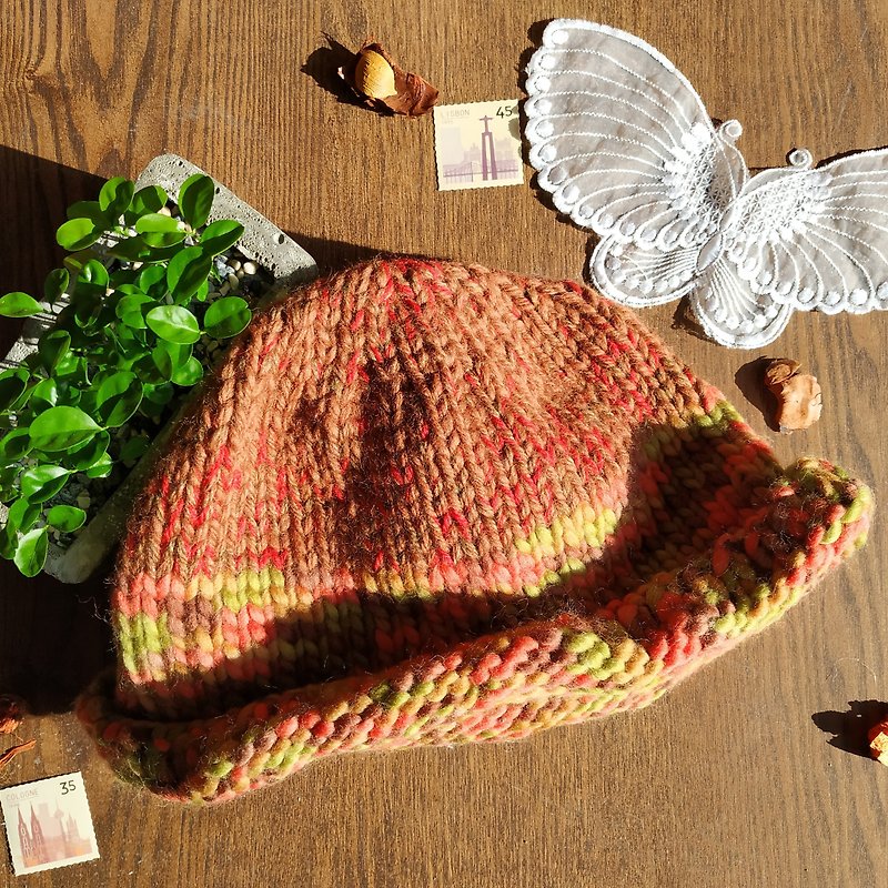 Pure wool hand-woven mixed color small brimmed hat-Song of the Earth - Hats & Caps - Wool 