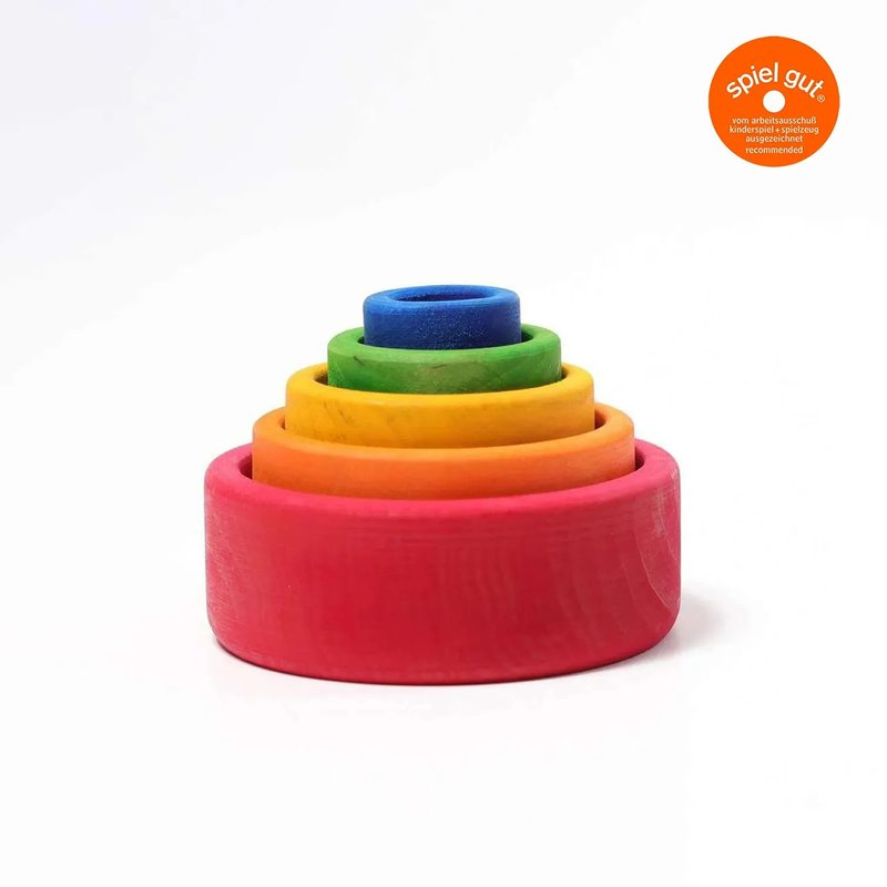 Grimm's - Stacking Bowls - Red Set - ของเล่นเด็ก - ไม้ หลากหลายสี