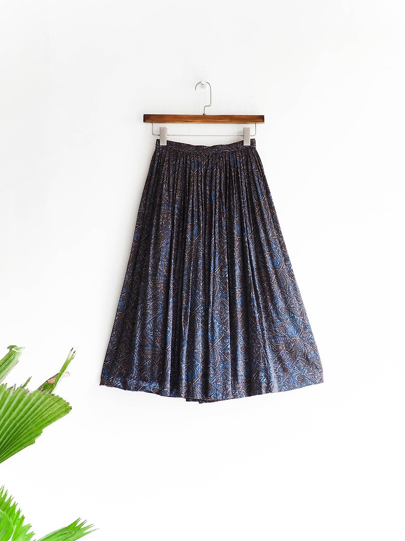 River Hill - Sentimental poetry of deep blue totem antique cotton pleated skirt Japanese high school student vintage dress vintage - Skirts - Cotton & Hemp Blue