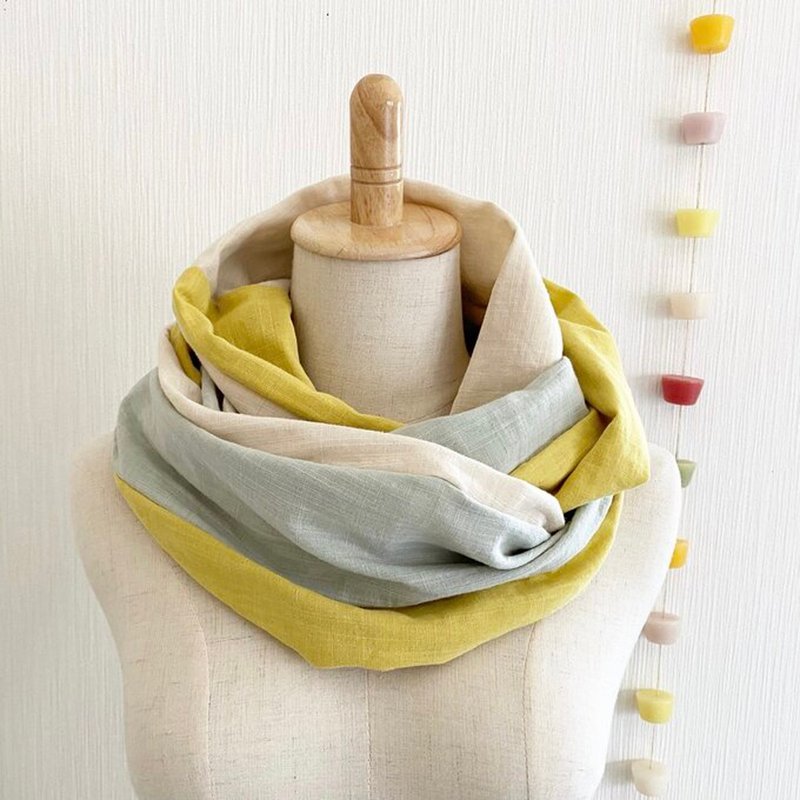 Soft dreamy snood 3 colors mixed color mint yellow vanilla - ผ้าพันคอถัก - ผ้าฝ้าย/ผ้าลินิน หลากหลายสี