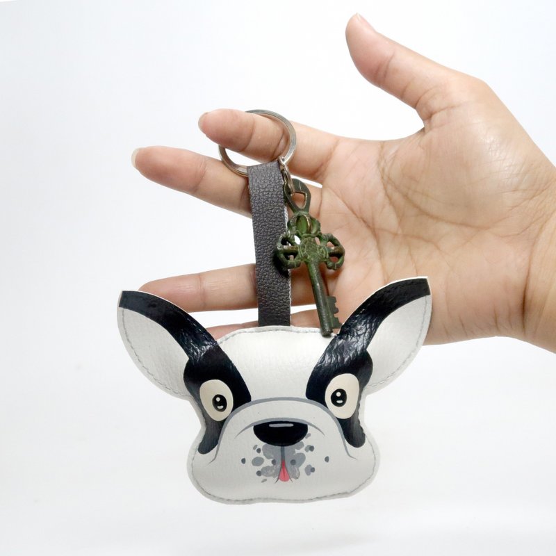 French bulldog keychain, gift for animal lovers add charm to your bag. - 吊飾/掛飾 - 人造皮革 白色