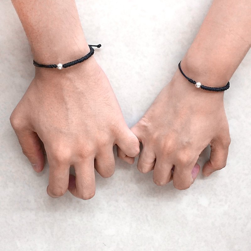 黑色情侶手繩 | 銀手鍊 | 純銀手鍊 | 情侶手鍊 | 銀珠手鍊(套裝) - 手鍊/手環 - 銀 