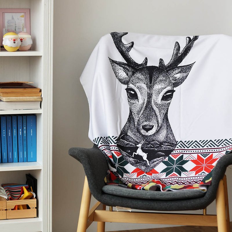 【Forest Animals Series】Festival hair ball white deer universal blanket - ผ้าห่ม - เส้นใยสังเคราะห์ หลากหลายสี