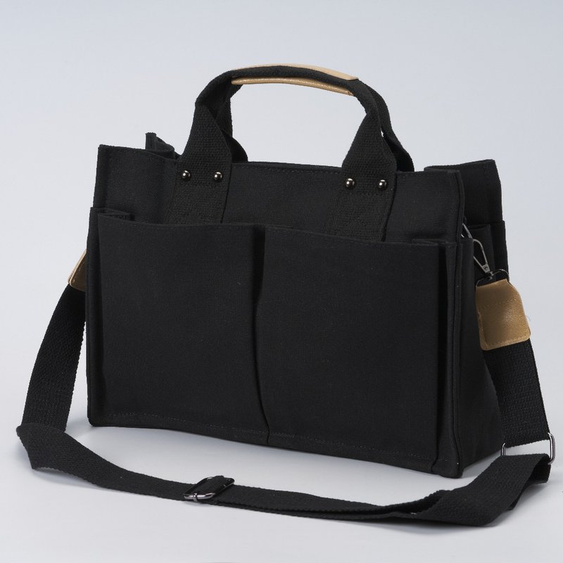 Minimalist Black Simple Color Matching Shoulder Carry Dual-purpose Versatile Canvas Tote Bag - Handbags & Totes - Polyester Black