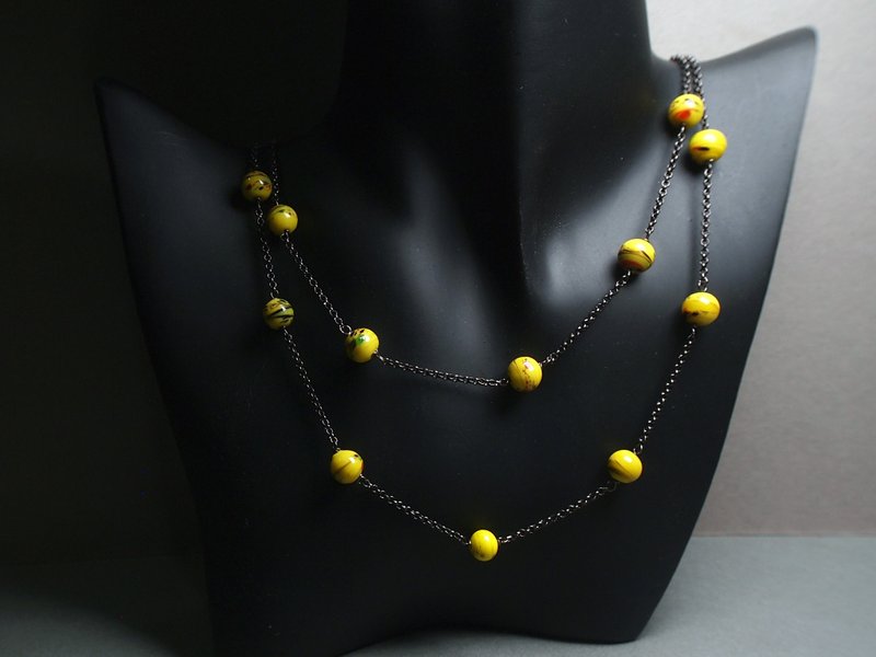 #GN060 Murano Glass Beads Necklace - Necklaces - Glass Yellow