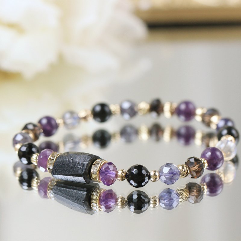 Black tourmaline, amethyst, cordierite, labradorite, black swan solo. Noble ward off evil wisdom crystal bracelet - Bracelets - Crystal Purple