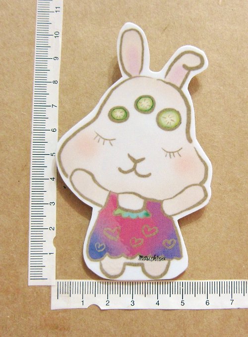 毛球工坊 手繪插畫風格 完全 防水貼紙 美容美膚兔子 小黃瓜敷臉