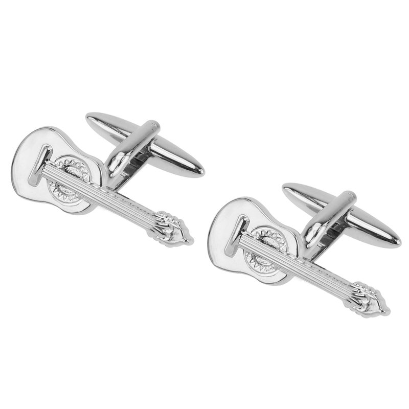 Silver Guitar Cufflinks - กระดุมข้อมือ - โลหะ สีเงิน