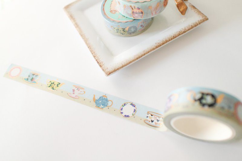 Bronzing paper tape-noble tea cup and teapot - Washi Tape - Paper 