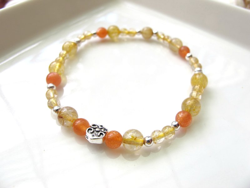 [Warm Sun] Titanium Crystal x Sun Stone x 925 Silver Jewelry - Handmade Natural Stone Series - Bracelets - Crystal Orange