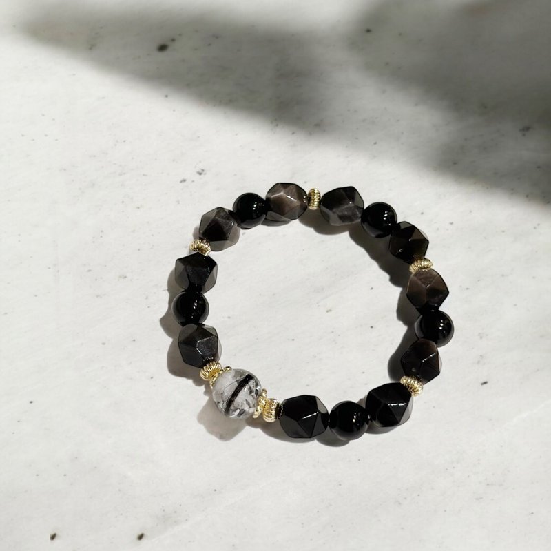 Mimis design black gold ink shadow lanugo hair crystal bracelet - เครื่องประดับ - คริสตัล 