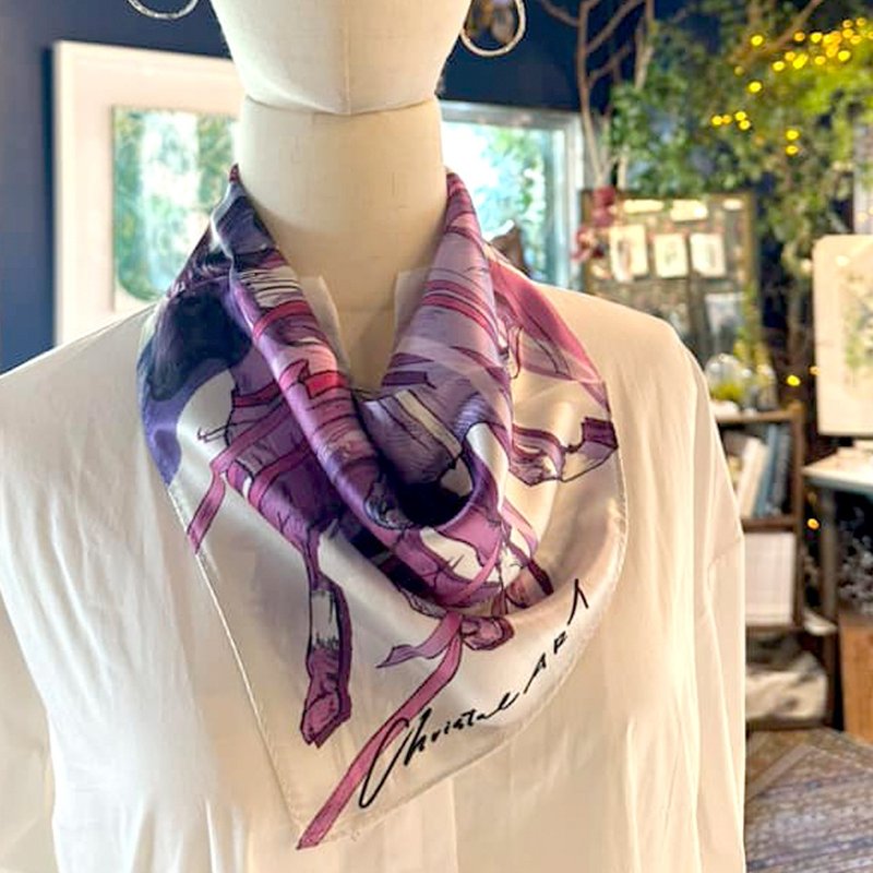 50cm square_silkscarf_ Feel the wind patterned silk scarf ChristalART - ผ้าพันคอ - วัสดุอื่นๆ สีม่วง