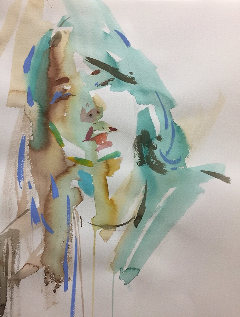 Custom watercolor portrait/single/(without frame) - โปสเตอร์ - กระดาษ หลากหลายสี