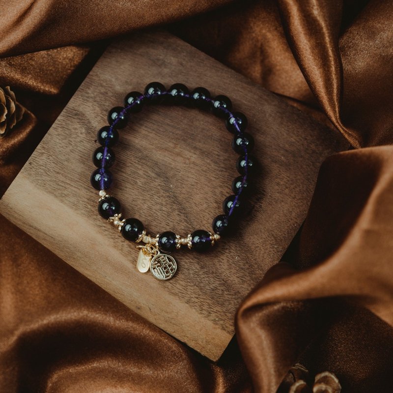 【Pearl】Lucky star shines brightly-Brazilian amethyst bracelet with Chinese characters - สร้อยข้อมือ - เครื่องเพชรพลอย สีม่วง
