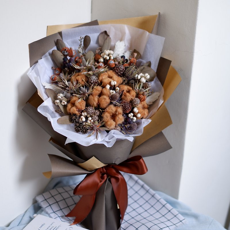 Customized Order - Caramel Cotton Hand Bouquet For dear chauhl - ช่อดอกไม้แห้ง - พืช/ดอกไม้ สีนำ้ตาล