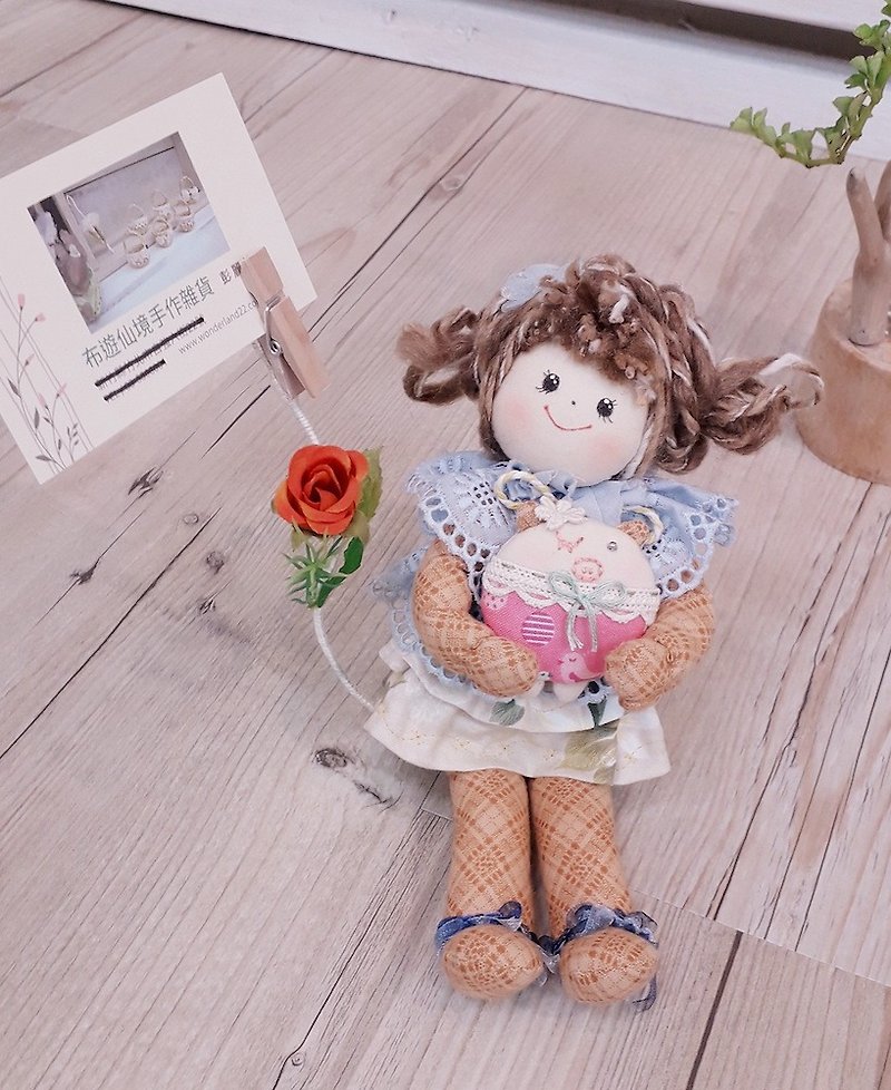 Hand made doll memo clip girl - ตุ๊กตา - ผ้าฝ้าย/ผ้าลินิน หลากหลายสี