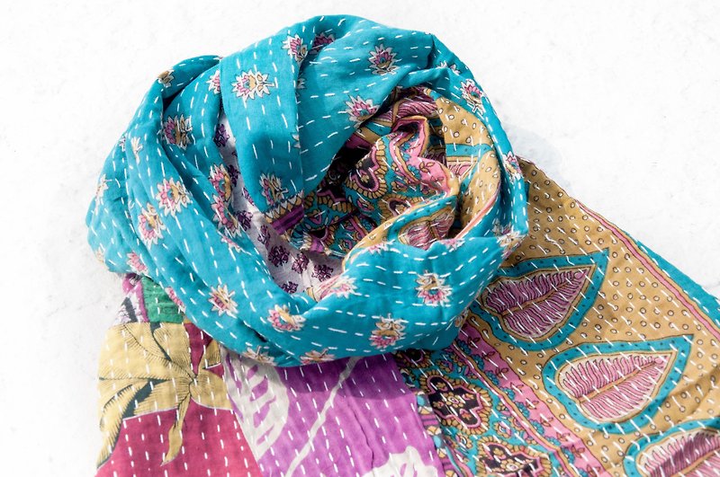 Hand-stitched velvet stitching scarves / embroidered scarves / embroidered scarves / hand-stitched sari scarves - romantic forest - Knit Scarves & Wraps - Cotton & Hemp Multicolor