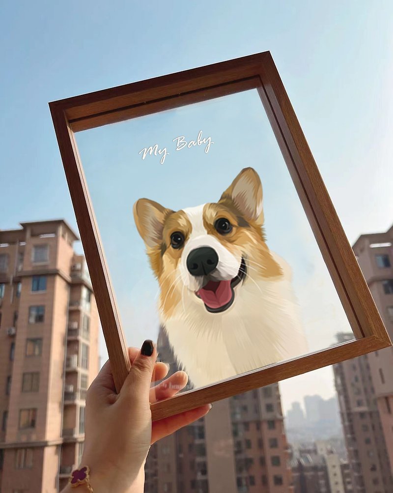 Nordic modern style pet face painted Acrylic photo frame | commemorative customized dog and cat gift - Customized Portraits - Other Materials 