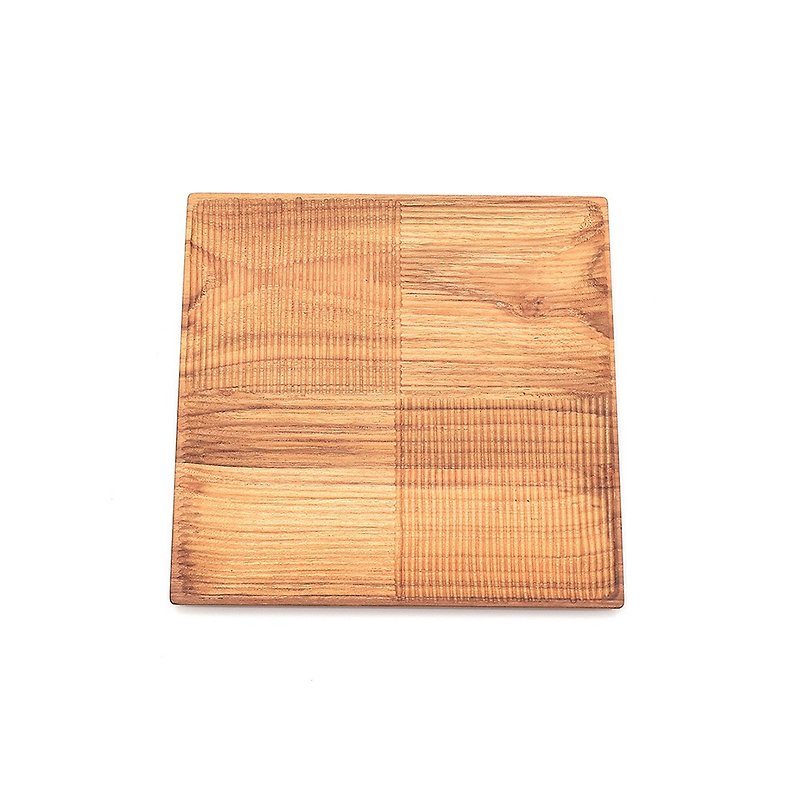 ナチュラルチークの木スクエアトレイ/ディナープレートMサイズストライプスタイル│24CM無塗装ログキャンプピクニック - 皿・プレート - 木製 ブラウン