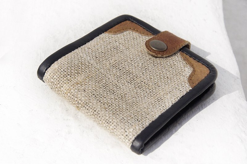 Cotton Linen woven leather wallet short clip short wallet purse woven wallet - wallet hills coffee - Wallets - Cotton & Hemp Brown