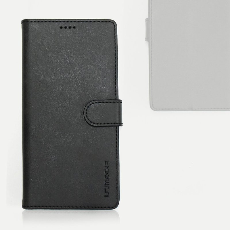 iPhone13 protective leather case mobile phone leather case black magnetic interlayer card flip cover can stand - เคส/ซองมือถือ - วัสดุอื่นๆ 