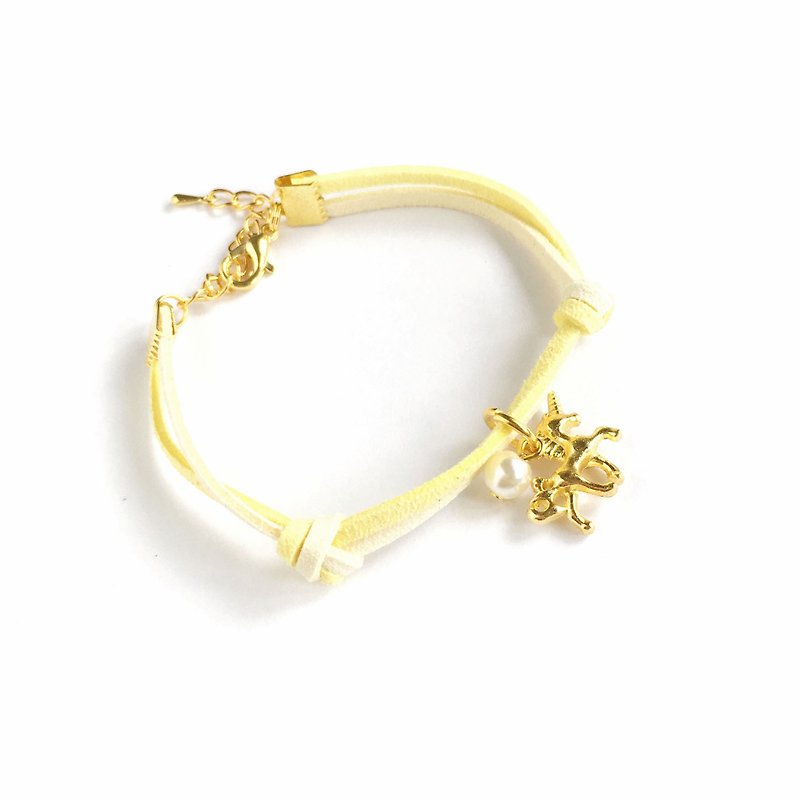 夢幻 獨角獸 簡約 手工製作 手環 金色系列-檸檬黃 - 手鍊/手鐲 - 其他材質 黃色
