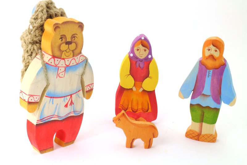 Goody Bag -俄羅斯故事積木-淳木童話-套組系列: 瑪莎與熊 - 嬰幼兒玩具/毛公仔 - 木頭 紅色