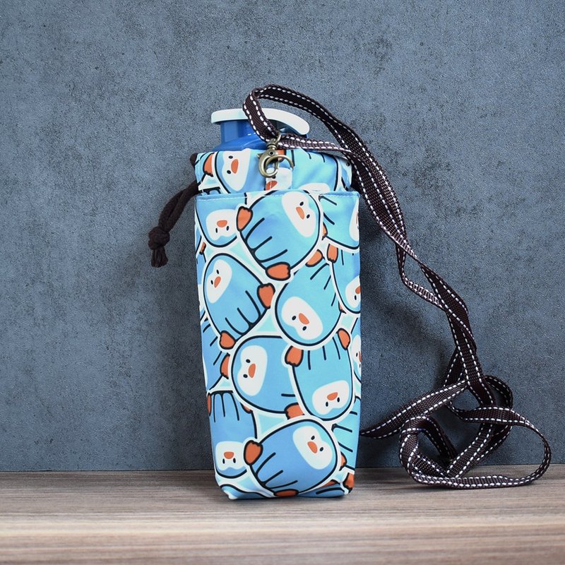 Adjustable cross-body water bottle/thermo bottle bag_ManManPenguin - กระติกน้ำ - ไนลอน สีน้ำเงิน