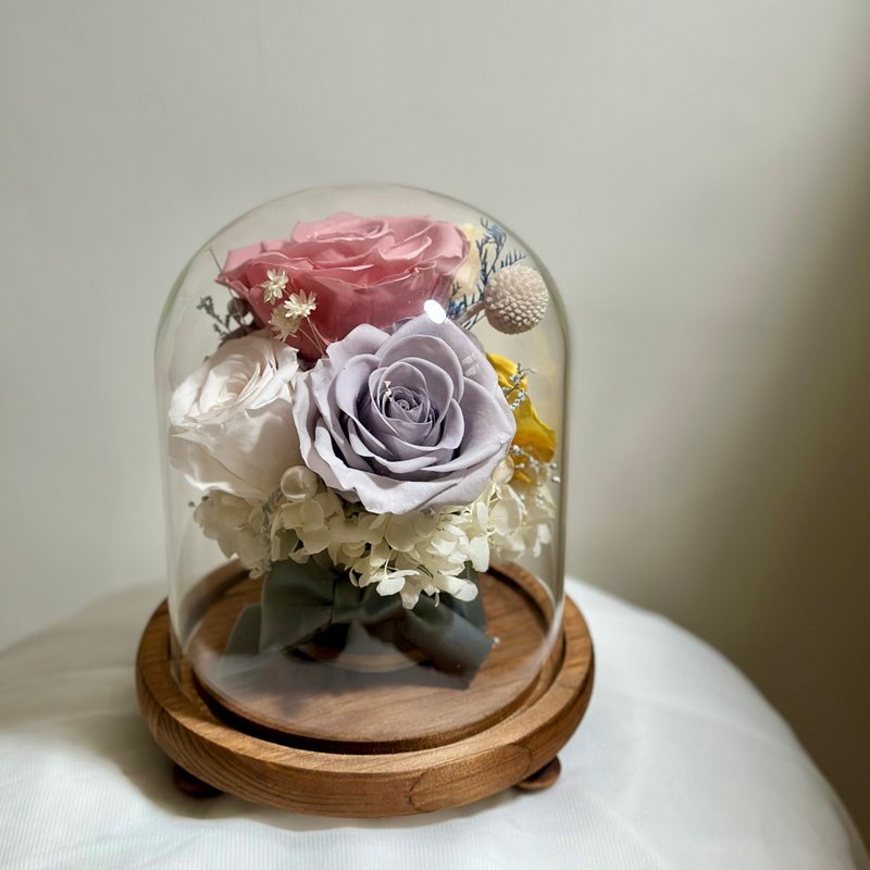 Eternal bouquet of flowers rose bouquet glass cover eternal flower pot Valentine's Day gift - ช่อดอกไม้แห้ง - พืช/ดอกไม้ 
