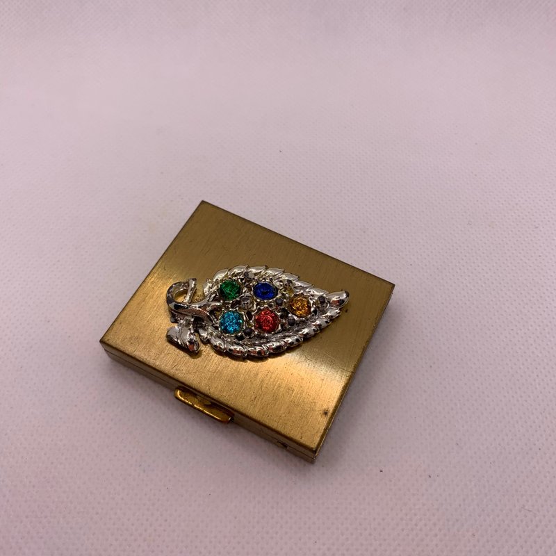 Vintage 葉子鑲寶石復古粉餅盒 - 其他 - 其他金屬 