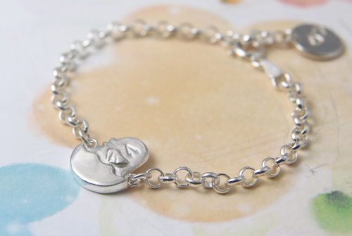 刻字無料【吉利のニワトリ】満月礼/シルバーブレスレット/赤ちゃんブレスレット/Sterling Silver Bracelet/Baby/Chick