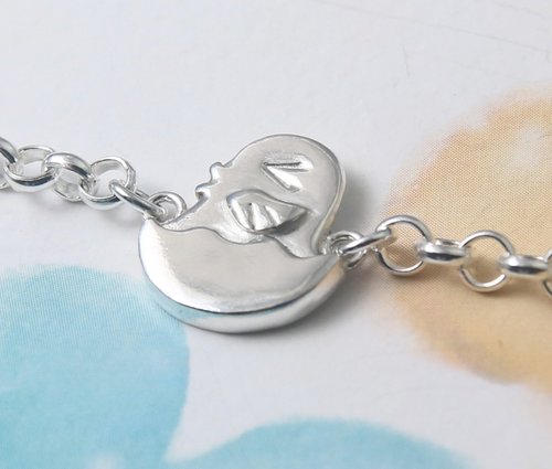 刻字無料【吉利のニワトリ】満月礼/シルバーブレスレット/赤ちゃんブレスレット/Sterling Silver Bracelet/Baby/Chick