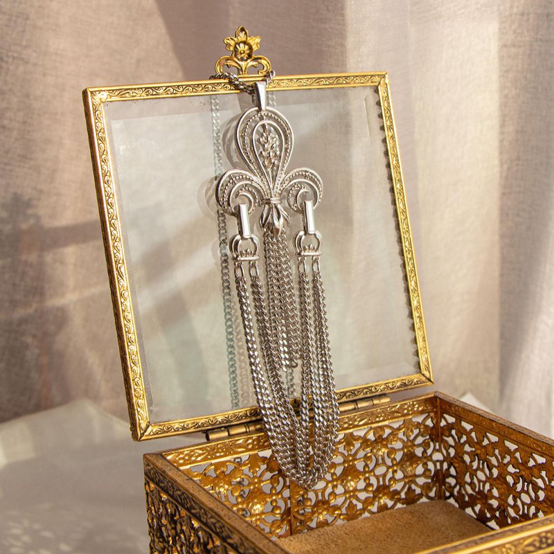 American Sarah Coventry brand 1970s antique iris shape two-in-one first-class silver necklace - สร้อยคอ - โลหะ สีเงิน