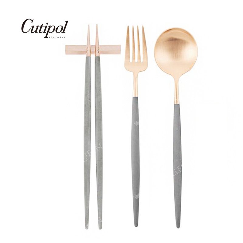 GOA ROSE GOLD 3 PIECES SET (TABLE FORK/SPOON + CHOPSTICKS SET) - Cutlery & Flatware - Stainless Steel Black