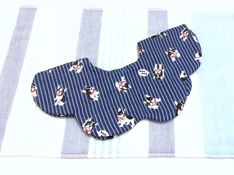 狗狗(深藍)/日本八層紗三階段成長型圍兜.口水巾-雙面花瓣造型 - 圍兜/口水巾 - 棉．麻 藍色