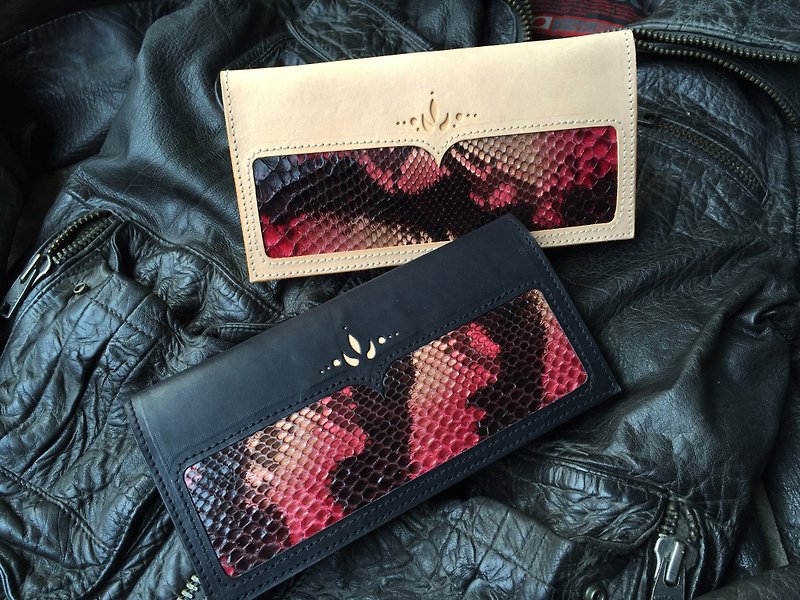 Red Diamond Large Scale Python Long Clip - Wallets - Genuine Leather 