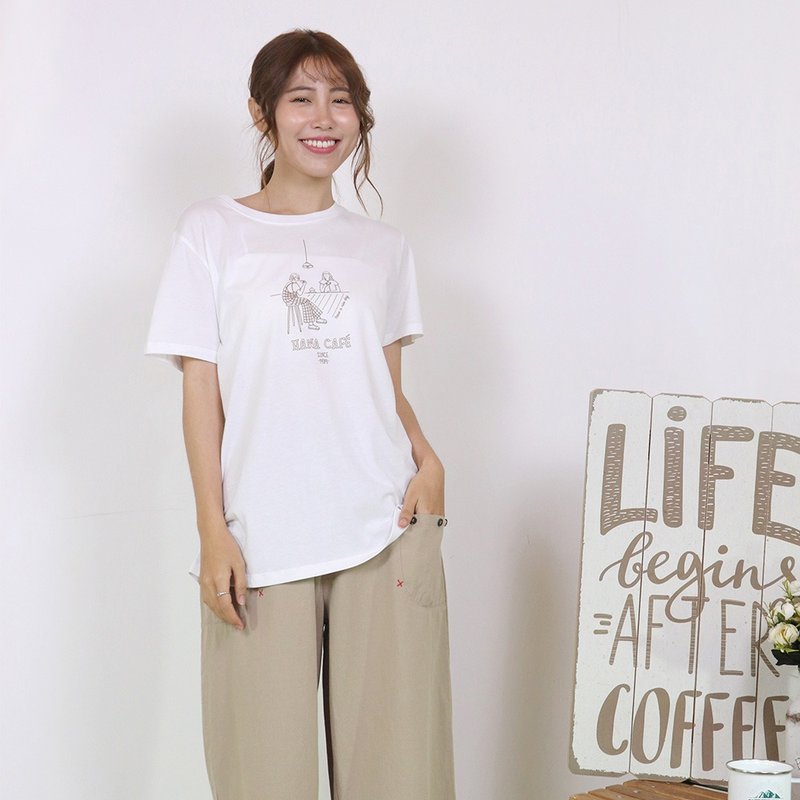 ハナモクバコットンカジュアルルーズニットTシャツ - Tシャツ - コットン・麻 