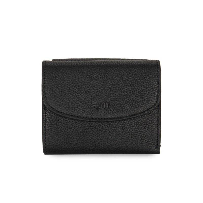 艾菲牛皮弧度翻蓋中夾-5053-1-多色任選 - 錢包/皮夾/長短夾 - 真皮 黑色