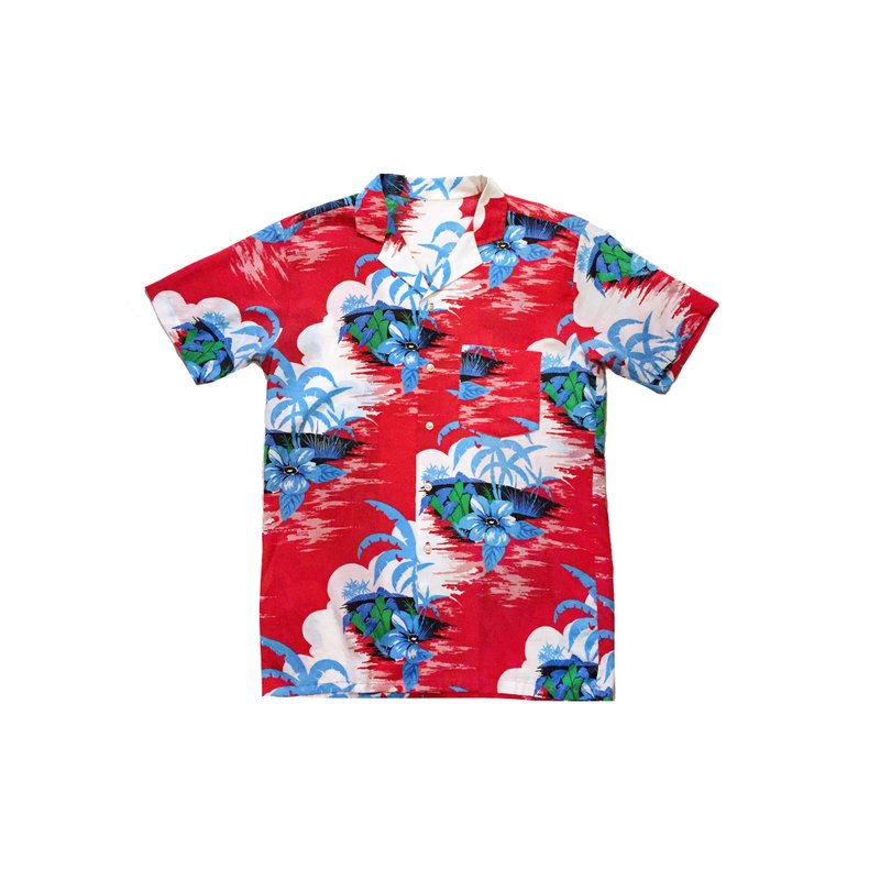 80s American Hawaiian Landscape Shirt - เสื้อเชิ้ตผู้ชาย - ผ้าฝ้าย/ผ้าลินิน หลากหลายสี