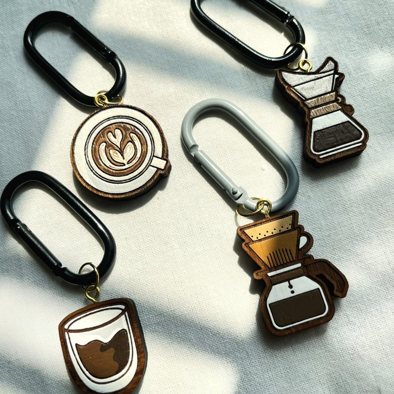 Wooden Keychain Coffee equipment - 鑰匙圈/鑰匙包 - 木頭 咖啡色