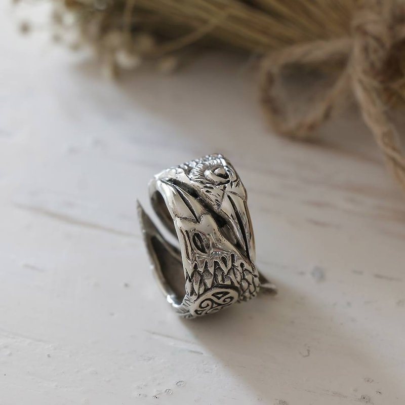 Odin Ravens ring silver 925 Viking Totem Huginn and Muninn Pagan Wings Bird men - General Rings - Other Metals Silver