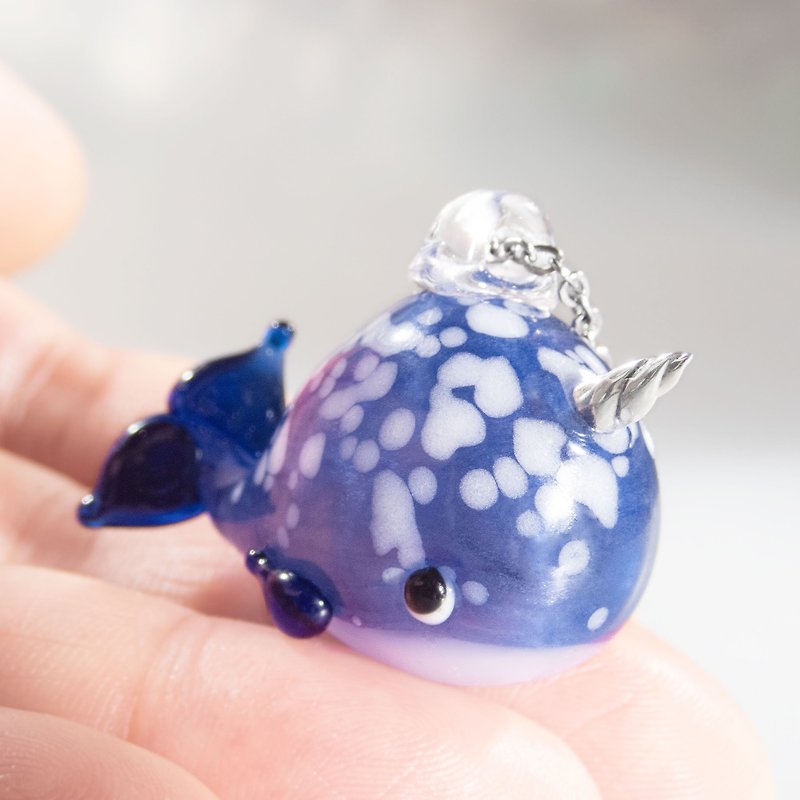 Blown Glass Necklace: The Tiny Narwhal - Necklaces - Glass Blue