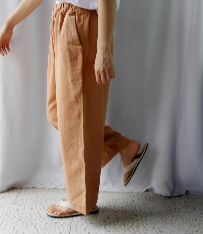 hand-woven cotton fabric  long pants - 女長褲 - 棉．麻 咖啡色
