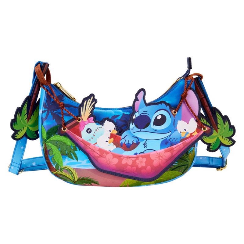 LOUNGEFLY-Stitch cute wind side backpack - กระเป๋าแมสเซนเจอร์ - หนังเทียม สีน้ำเงิน